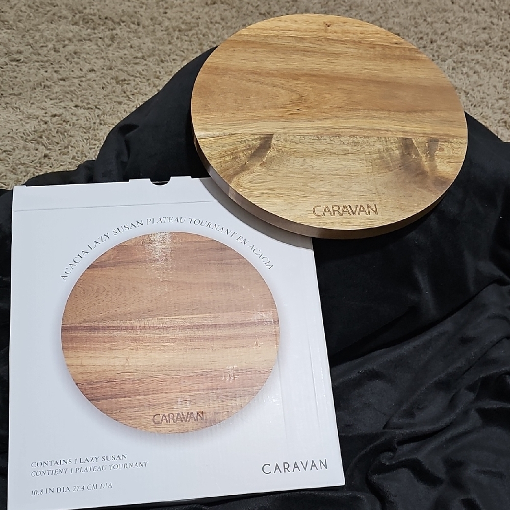 NEW Caravan Lazy Susan Acacia Wood Serving Platter Tray Spinning Wooden Display